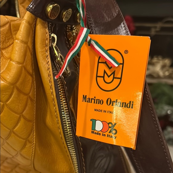 NWT Marino Orlandi Yellow slingback/ backpack shoulder bag w. leather design - Picture 6 of 14